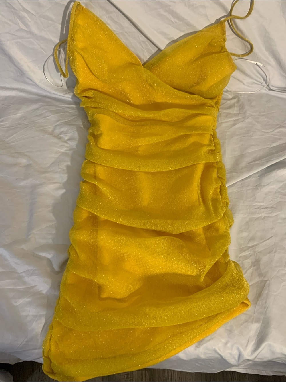 Symphony Yellow Sparkle Ruched Mini Dress